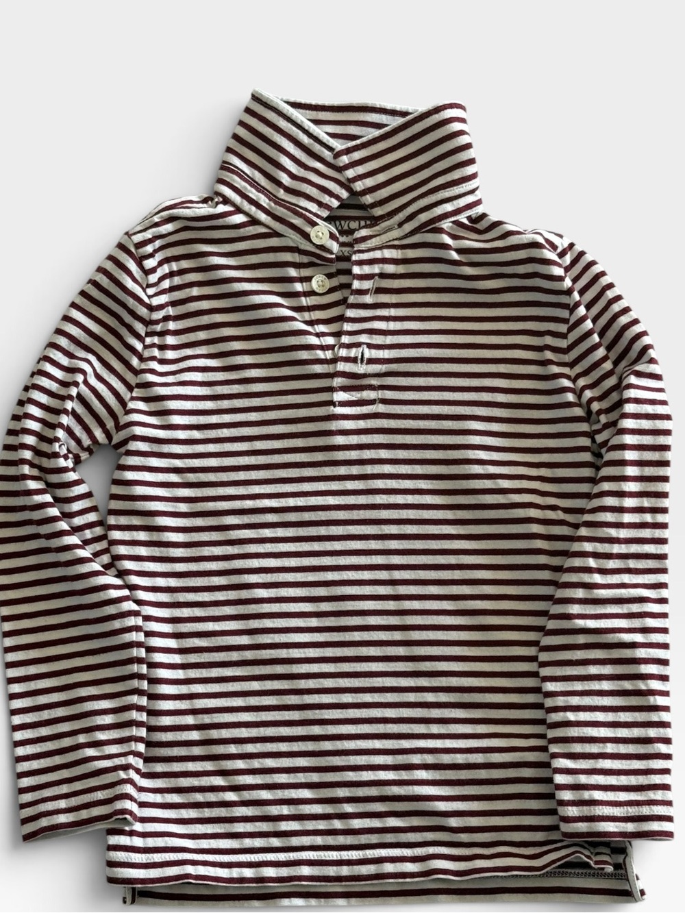 J.Crew Crewcuts Burgundy White Stripe Long Sleeve Polo Shirt Boys XS 4-5